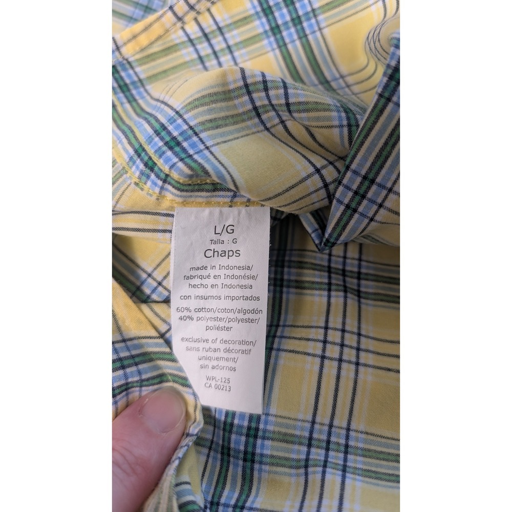Mens Chaps Yellow Plaid Easy Care Short Sleeve Button Down Shirt Size Large Y2K - Picture 8 of 8